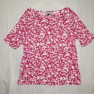 NWT KAREN SCOTT Plus XXL Vibrant Pink Floral Boat Neck Shirt-Elbow Cuff-Comfy
